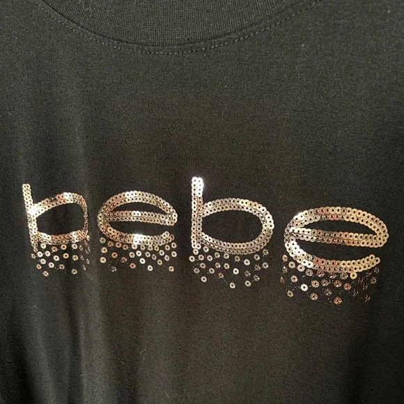 Bebe Long Sleeve Cotton Top with Copper Sequins spelling bebe - 3X - Picture 4 of 8